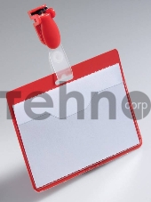 Бейдж Durable 8106-03 60х90мм горизонтальный зажим+клип красный (упак.:25шт)