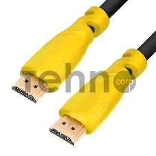 Greenconnect Кабель 5.0m HDMI версия 1.4,  черный, желтые коннекторы, OD7.3mm, 30/30 AWG, позолоченные контакты, Ethernet 10.2 Гбит/с, 3D, 4K , экран(GCR-HM340-5.0m)