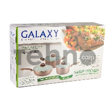 Набор посуды GALAXY GL 9507 наб. посуды 6пр. Galaxy GL 9507 (4шт) Набор посуды с керамическим покрытием 6пр: ковш с крышкой 2,9л= 20*9,3см, кастрюля с крышкой 5л= 24*11см, ,сковорода с крышкой 26*6,8см, Керамическое покрытие Excilon, эргономичные ручки, В
