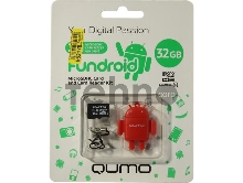 Комплект QUMO для мобильных устройств MicroSD 32GB CL 10 + USB картридер FUNDROID красный