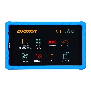 Планшет Digma CITI Kids 81 MT8321 (1.3) 4C/RAM2Gb/ROM32Gb 8 IPS 1280x800/3G/Android 10.0 Go/синий/2Mpix/0.3Mpix/BT/GPS/WiFi/Touch/microSDHC 64Gb/minUSB/3500mAh