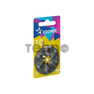 Батарейка воздушно-цинковая для слухового аппарата ZA10 (10 PR70 DA230 V10) 1.45В (уп.6шт) КОСМОС KOCZA-10BL6