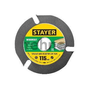 Диск пильный по дереву для УШМ STAYER WOODCUT 115х22,2мм, 3 резца,