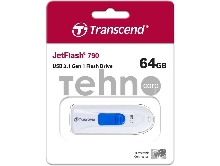 Флеш Диск 64GB Transcend JetFlash 790, USB 3.0, Белый/Синий