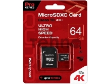 Флеш карта QUMO MicroSDXC 64GB Сlass 10 UHS-I ,3.0 без адаптера SD, черно-красная картонная упаковка