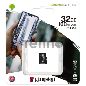 Флеш карта microSDHC 32GB microSDXC Class10 Kingston <SDCS2/32GBSP> Class10 UHS-I Canvas Select up to 100MB/s