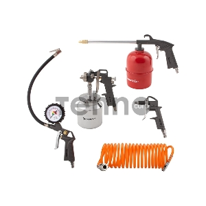 Набор пневмоинструмента, 5 предметов, быстросъемное соед., краскорасп. с нижним бачком// Matrix