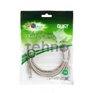 Коммутационный шнур Патчкорд литой Aopen/Qust ANP511_3M UTP кат.5е 3м серый