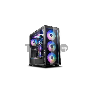 Корпус DeepCool Matrexx 70 ADD-RGB 3F DP-ATX-MATREXX70-BKG0P-3F, Mid Tower, блок питания отсутствует, ATX/micro-ATX/eATX/mini-ITX, 4 вентилятора, 1xUSB 2.0, 2xUSB 3.0, цвет черный