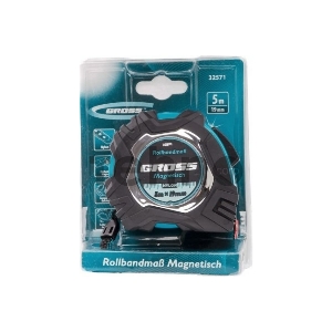 Рулетка Magnetisch, 5м х 19мм, обрезин. корпус,автоматич. фиксация, нейлон. покр.,магн.зацеп// Gross Рулетка Magnetisch, 5м х 19мм, обрезин. корпус,автоматич. фиксация, нейлон. покр.,магн.зацеп// Gross