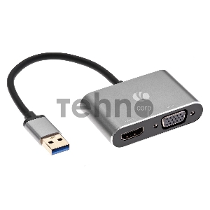 Кабель-переходник USB 3.0 (Am) --> HDMI(f)+VGA(f), Aluminum Shell, VCOM <CU322M>