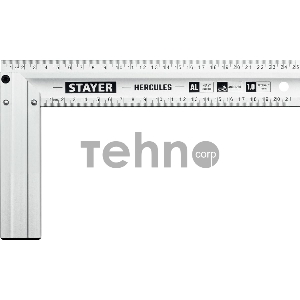 Жесткий столярный угольник с усиленным алюминиевым полотном STAYER HERCULES 250 мм