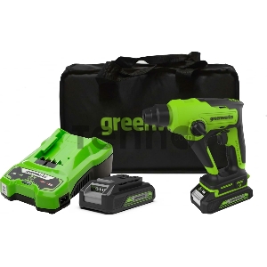 Перфоратор аккумуляторный бесщеточный GreenWorks GD24SDS1K2, 1,2 ДЖ, 24V, c АКБ 2Ач и ЗУ, в сумке (3803107UA)