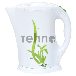 Чайник ATLANTA, ATH-2305Тэн, 1,7л, 2000Вт, белый с зеленым, автомат откл при закипании, защита от перегрева воды, фильтр