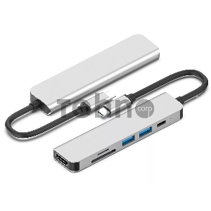 Адаптер Type-CM-->PD+2*USB3.0+TF+SD+HDMI(4K*30Hz)AlumiShell, VCOM <CU4371>