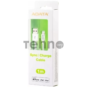 Кабель USB Cable ADATA Lightning-USB AMFIPL-1M-CWH 1m, Sync &; Charge, Fast charging up to 2.4A, Apple MFi-certified, White, RTL