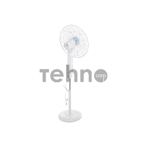 Вентилятор напольный белый/синий 60 Вт, 5 лопастей, подставка круглая, д/у управление