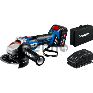 УШМ ЗУБР 20В бесщеточная, 1 АКБ (4Ач), в сумке, Профессионал. AB-125-41