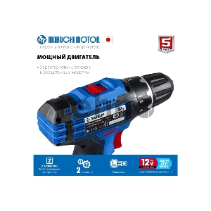 Дрель-шуруповерт ЗУБР 12В, 2 АКБ (4Ач), в сумке, Профессионал.  DL-121-42