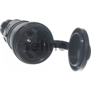 Розетка 1-м Омега РБп13-1-0м с защ. крышкой переносная с заземл. IP44 черн. каучук ИЭК PKR21-016-2-K02