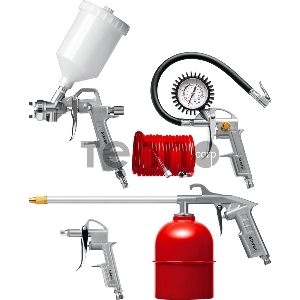 Набор пневматический STAYER  универсальный: краскораспылитель с верхним бачком, пистолеты, пневмошланг, 5 предм