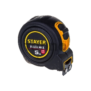 Рулетка в ударостойком полностью обрезиненном корпусе  и двумя фиксаторами STAYER BlackMax 5м / 25мм