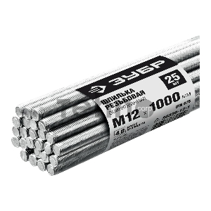 Шпилька резьбовая DIN 975, М12x1000мм, 25 шт, класс прочности 4.8, оцинкованная, ЗУБР