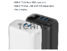 Мобильный аккумулятор CANYON PB - 301, Power bank 30000mAh Li-poly battery, Input Micro: DC5V/2A, 9V/2A Input Type c PD ： DC5V/3A, 9V/2A， Output Type C  PD:5V/3A,9V/2.2A,12V/1.5AOutput USB A1+USBA 2 : 5V3A,5V/4.5A,4.5V/5A,9V2A,12V1.5A,22.5W quick charging cable 0.3m, 1