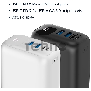 Мобильный аккумулятор CANYON PB - 301, Power bank 30000mAh Li-poly battery, Input Micro: DC5V/2A, 9V/2A Input Type c PD ： DC5V/3A, 9V/2A， Output Type C  PD:5V/3A,9V/2.2A,12V/1.5AOutput USB A1+USBA 2 : 5V3A,5V/4.5A,4.5V/5A,9V2A,12V1.5A,22.5W quick charging