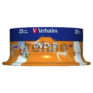 Диск DVD-R Verbatim 4.7Gb 16x Cake Box (25шт) Printable (43538)