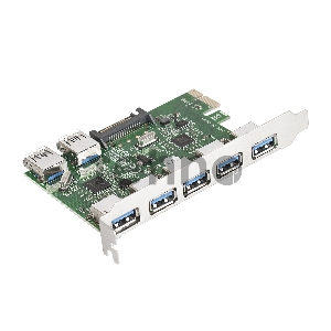 Контроллер ExeGate EXE-317 PCI-E 2.0, 5*USB3.0 ext + 2*USB3.0 int, разъем доп.питания (OEM)