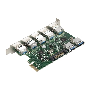 Контроллер ExeGate EXE-317 PCI-E 2.0, 5*USB3.0 ext + 2*USB3.0 int, разъем доп.питания (OEM)
