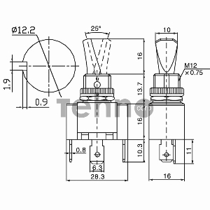 Тумблер 12V 30А (3c) ON-OFF однополюсный  с красной LED подсветкой  REXANT