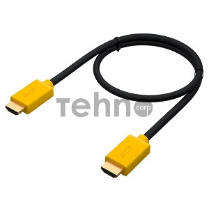 Кабель Greenconnect 1.0m HDMI версия 2.0, HDR 4:2:2, Ultra HD, 4K 60 fps 60Hz/5K*30Hz, 3D, AUDIO, 18.0 Гбит/с, 28/28 AWG, OD7.3mm, тройной экран, черный, желтые коннекторы, GCR-HM441-1.0m