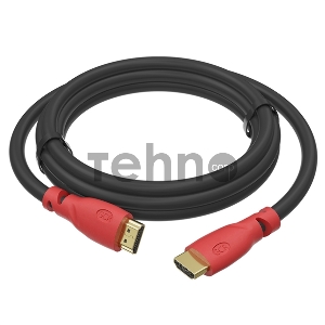 Кабель Greenconnect 1.0m, HDMI версия 2.0 HDR 4:2:2, Ultra HD, 4K 60 fps 60Hz/5K*30Hz, 3D, AUDIO, 18.0 Гбит/с, 28/28 AWG, OD7.3mm, тройной экран, черный, красные коннекторы, GCR-HM3012-1.0m