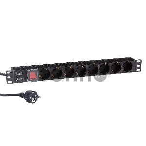 Блок розеток горизонтальный ExeGate ServerPro PDU-19H803 Al-8S-EU2-SW, 19, 1U, Алюминий, 8 Schuko, кабель с евровилкой VDE-250V-16A-3*1.5mm2, 2 метра, выкл. с подсветкой, черный