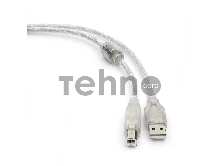 Кабель USB 2.0 Pro Cablexpert CCF-USB2-AMBM-TR-6, AM/BM, 1,8м, экран, феррит.кольца, прозрачный, пакет