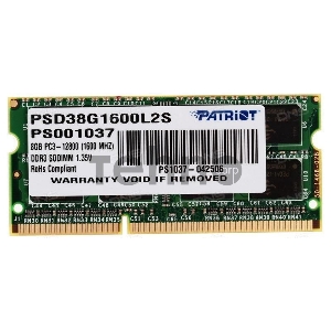 Память Patriot 8GB DDR3 1600MHz  SO-DIMM  (PC3-12800) PSD38G1600L2S