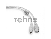Кабель Cablexpert USB 2.0 Pro, AM/BM, 4,5м, экран, 2 феррит.кольца, прозрачный (CCF-USB2-AMBM-TR-15)