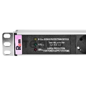 Блок розеток Rem-10 без шнура с фил. и инд., 7 Schuko, вход IEC 60320 C14, 10A, алюм., 19 (R-10-7S-FI-440-Z)