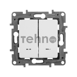 Выключатель 2-клавишный с подсветкой, на винтах, 10АХ, бел. ETIKA 