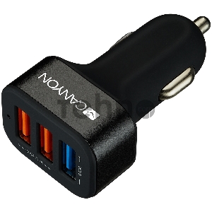 Зарядное устройство CANYON Universal 3xUSB car adapter(1 USB with Quick Charger QC3.0), Input 12-24V, Output USB/5V-2.1A+QC3.0/5V-2.4A&9V-2A&12V-1.5A, with Smart IC, black rubber coating+black metal ring+QC3.0 port with blue/other ports in orange,