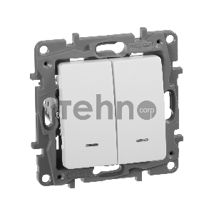 Выключатель 2-клавишный с подсветкой, на винтах, 10АХ, бел. ETIKA 