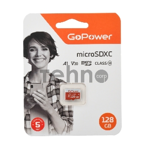 Карта памяти microSD GoPower 128GB Class10 UHS-I (U3) 100 МБ/сек V30 без адаптера
