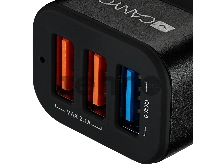 Зарядное устройство CANYON Universal 3xUSB car adapter(1 USB with Quick Charger QC3.0), Input 12-24V, Output USB/5V-2.1A+QC3.0/5V-2.4A&9V-2A&12V-1.5A, with Smart IC, black rubber coating+black metal ring+QC3.0 port with blue/other ports in orange,  66*35.2*25.1mm, 0.025kg
