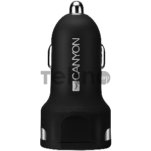 Сетевой адаптер CANYON Universal 2xUSB car adapter, Input 12V-24V, Output 5V-2.4A, with Smart IC, black rubber coating with silver electroplated ring, 59.5*28.7*28.7mm, 0.019kg