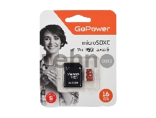 Карта памяти microSD GoPower 16GB Class10 UHS-I (U3) 80 МБ/сек V10 с адаптером