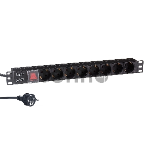 Блок розеток горизонтальный ExeGate ServerPro PDU-19H804 Al-8S-EU2.5-SW, 19, 1U, Алюминий, 8 Schuko, кабель с евровилкой VDE-250V-16A-3*1.5mm2, 2.5 метра, выкл. с подсветкой, черный