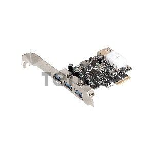 Контроллер ExeGate EXE-367 PCI-E 2.0, 3*USB3.0 ext + 1*USB3.0 int, разъем доп.питания (OEM)