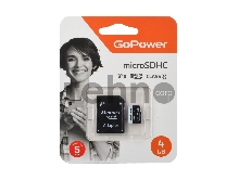 Карта памяти microSD GoPower 4GB Class10 15 МБ/сек V10 с адаптером